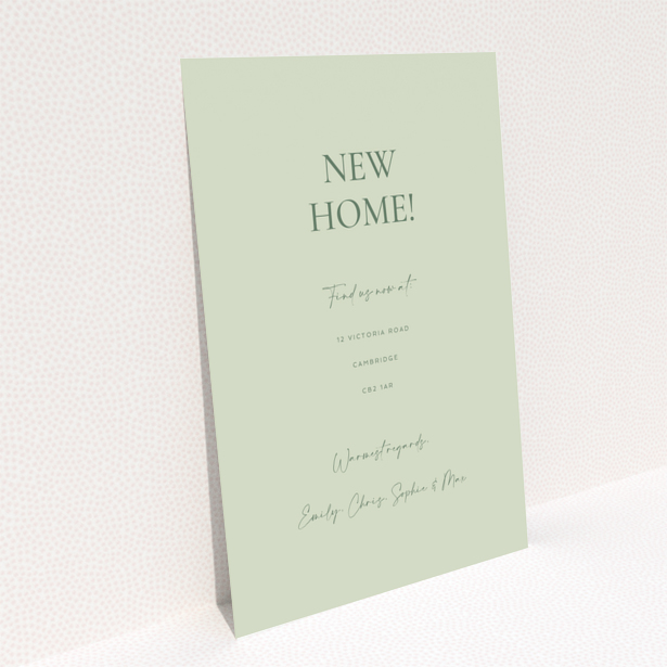 Change of address card with green background and elegant typography