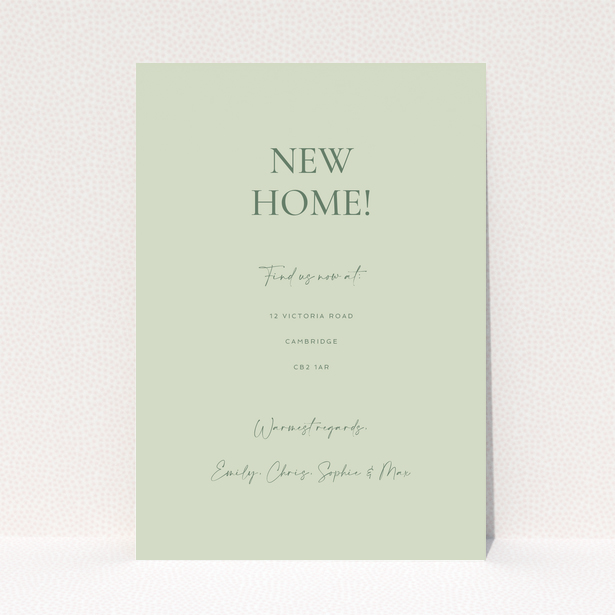 Change of address card with green background and elegant typography