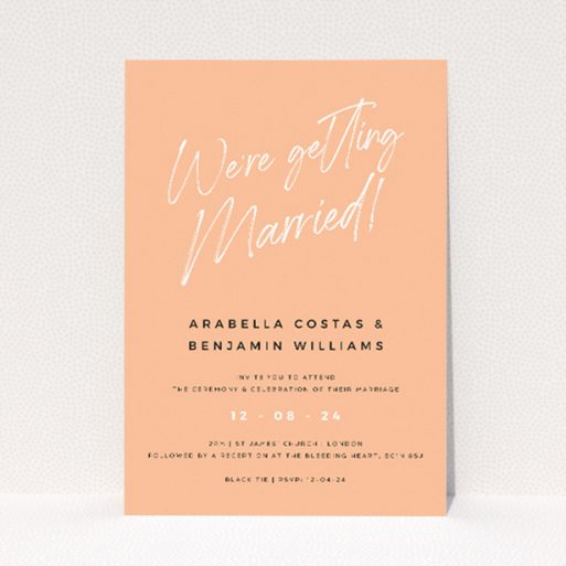 Modern Apricot Announcement Wedding Invitation - A5-sized invitation with apricot background, elegant white script and serif typeface, perfect for chic and understated wedding announcements This is a view of the front