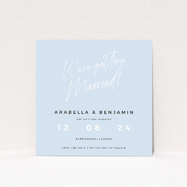 Modern Apricot Announcement wedding save the date card featuring contemporary sophistication with serene apricot backdrop and crisp typography. This is a view of the front