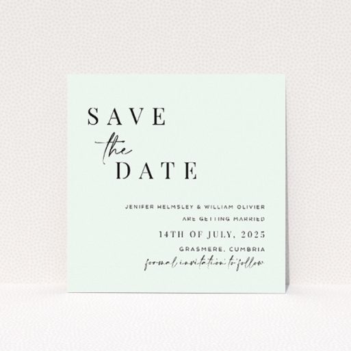 Modern Calligraphy wedding save the date card featuring minimalist elegance with contemporary sans-serif font and sweeping calligraphy, perfect for the modern couple seeking a stylish and understated announcement for their chic and sophisticated wedding This is a view of the front