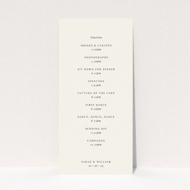 Modern Monochrome Motif wedding menu template with timeless black text on crisp white, ideal for couples desiring a sleek, refined aesthetic for their wedding stationery This is a view of the back