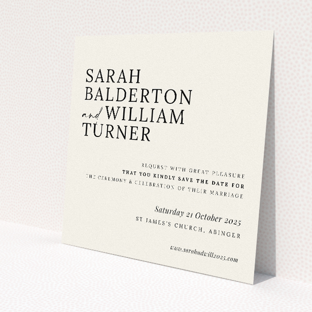 Modern Monochrome Motif Wedding Save the Date Card Template - Contemporary Sophistication in Monochrome Design. This image shows the front and back sides together