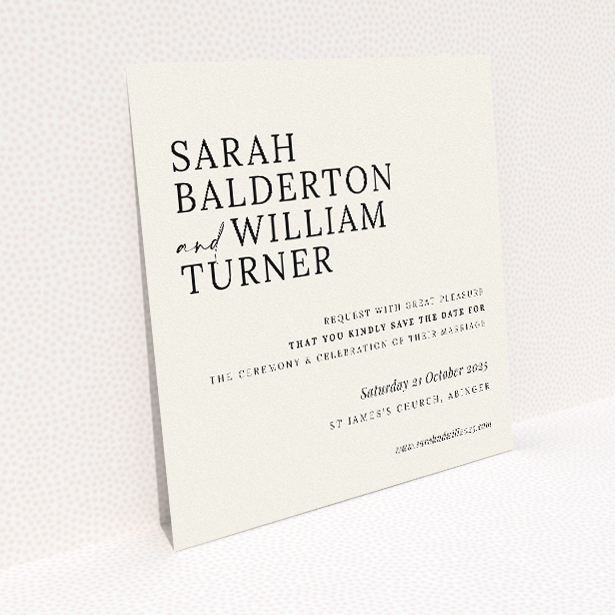 Modern Monochrome Motif Wedding Save the Date Card Template - Contemporary Sophistication in Monochrome Design. This image shows the front and back sides together
