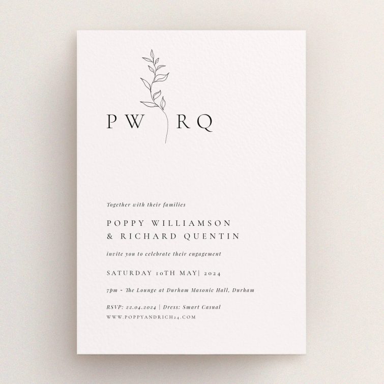Elegant engagement party invitations with botanical illustration design.
