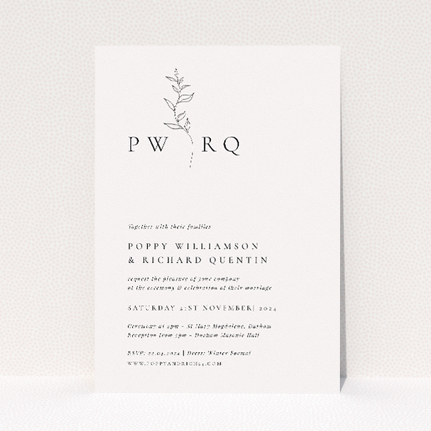 Monogram Floral Chic Wedding Invitation - Minimalist Botanical Design. This is a view of the front