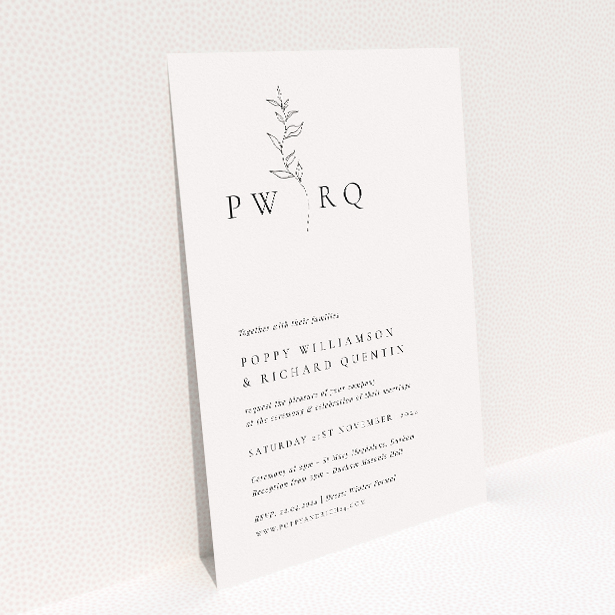 Monogram Floral Chic Wedding Invitation - Minimalist Botanical Design. This image shows the front and back sides together