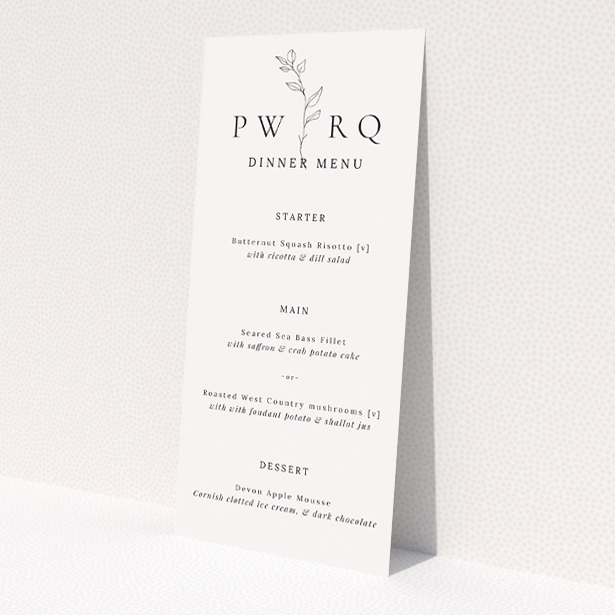 Monogram Floral Chic wedding menu template - minimalist elegance with botanical elements for modern weddings. This is a view of the front