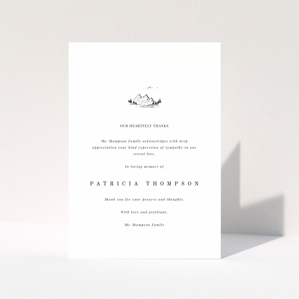 Funeral thank you card design with one photo and mountain illustration