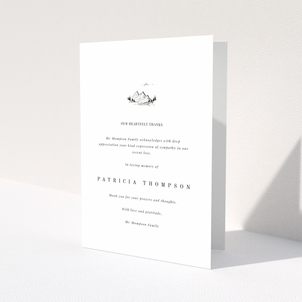 Funeral thank you card design with one photo and mountain illustration