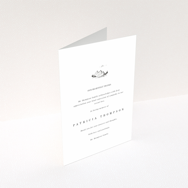 Funeral thank you card design with one photo and mountain illustration