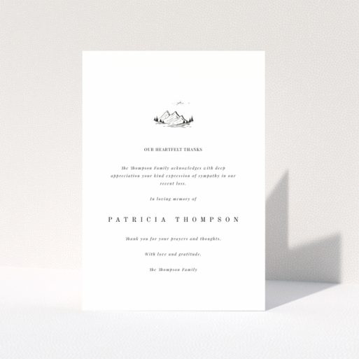 Funeral thank you card design with one photo and mountain illustration