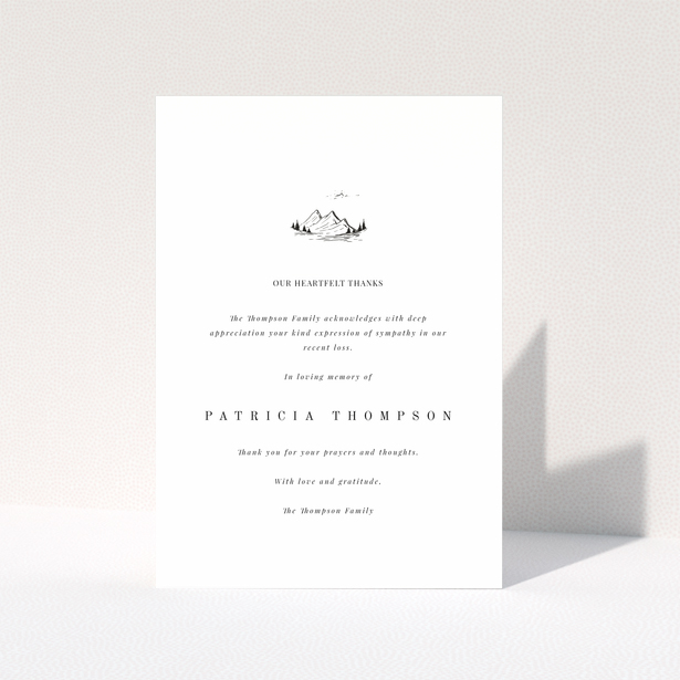 Funeral thank you card design with one photo and mountain illustration