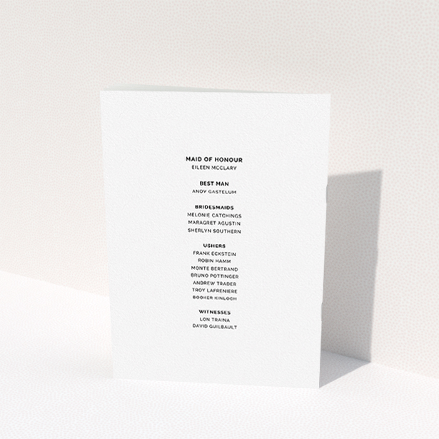 A multipage wedding order of service called "A Splash of Colour". It is an A5 booklet in a portrait orientation. "A Splash of Colour" is available as a folded booklet booklet, with tones of white and Red.