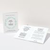A multipage wedding order of service design called "Botanicals". It is an A5 booklet in a portrait orientation. "Botanicals" is available as a folded booklet booklet, with tones of green and white.