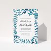 A multipage wedding order of service design named "Modern Blue Floral Swirl". It is an A5 booklet in a portrait orientation. "Modern Blue Floral Swirl" is available as a folded booklet booklet, with tones of blue and white.