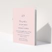 A multipage wedding order of service design titled "Monogrammed Pink". It is an A5 booklet in a portrait orientation. "Monogrammed Pink" is available as a folded booklet booklet, with mainly pink colouring.