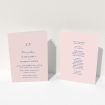A multipage wedding order of service design titled "Monogrammed Pink". It is an A5 booklet in a portrait orientation. "Monogrammed Pink" is available as a folded booklet booklet, with mainly pink colouring.