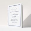 A multipage wedding order of service design named "Navy Blue Classic". It is an A5 booklet in a portrait orientation. "Navy Blue Classic" is available as a folded booklet booklet, with tones of blue and white.