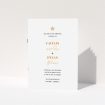 A multipage wedding order of service design named "North Star". It is an A5 booklet in a portrait orientation. "North Star" is available as a folded booklet booklet, with tones of white and gold.