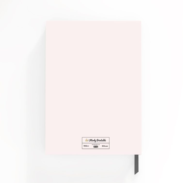 Customisable portrait notebook cover design with one photo on light pink background by Utterly Printable.