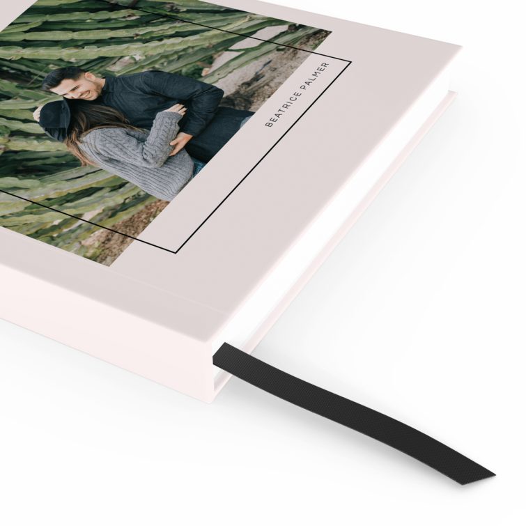 Customisable portrait notebook cover design with one photo on light pink background by Utterly Printable.