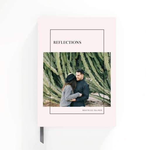 Customisable portrait notebook cover design with one photo on light pink background by Utterly Printable.