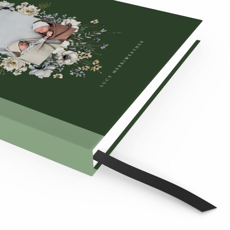 Customised green floral notebooks with one photo on the cover design by Utterly Printable.