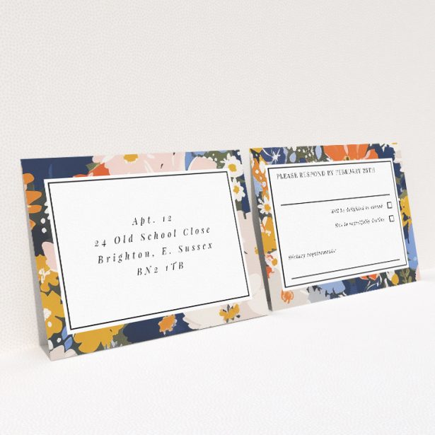 Navy and Marigold Space RSVP Card - Wedding Stationery. This is a view of the back