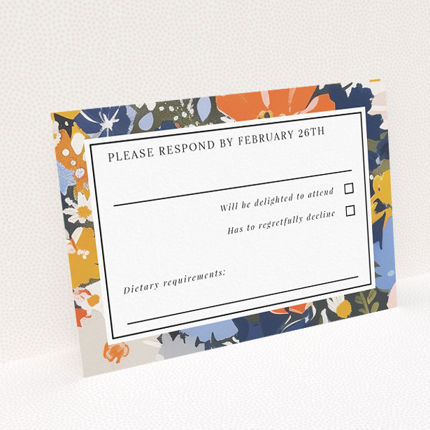 Navy and Marigold Space RSVP Card - Wedding Stationery. This is a view of the back
