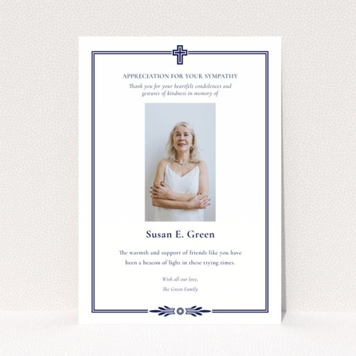 Funeral thank you card design with one photo and appreciation message