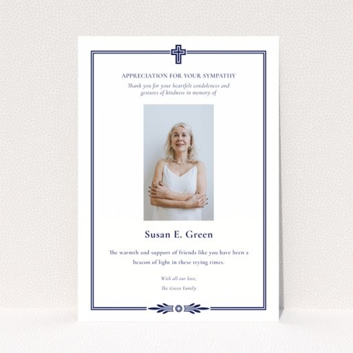 Funeral thank you card design with one photo and appreciation message