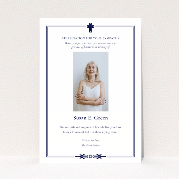 Funeral thank you card design with one photo and appreciation message