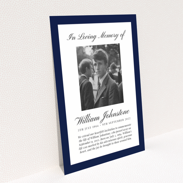 Funeral announcement back page design with service and wake details by Utterly Printable - Portrait, no photos