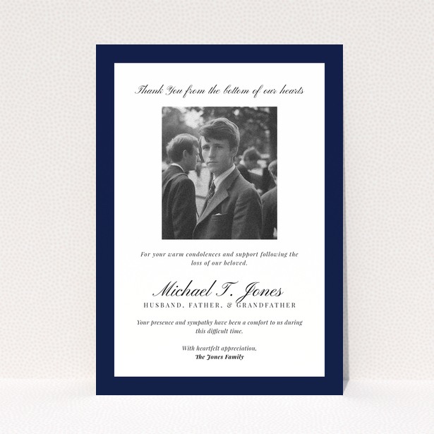 Funeral thank you card with one photo in the centre