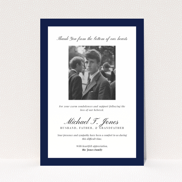 Funeral thank you card with one photo in the centre