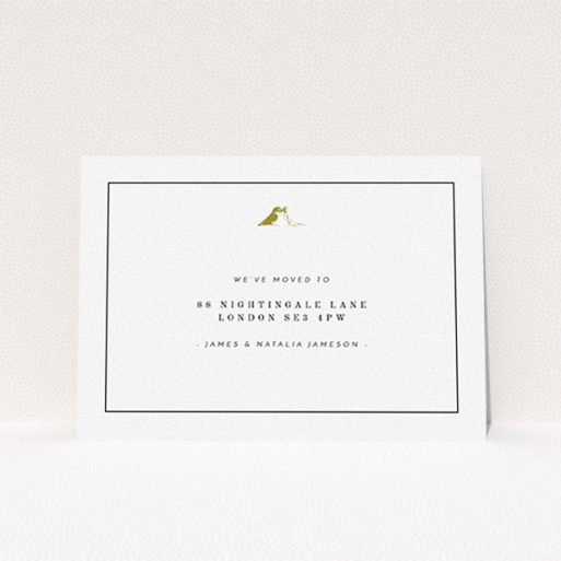A new address card design called "Home Birds". It is an A6 card in a landscape orientation. "Home Birds" is available as a flat card, with tones of black and white.