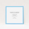 A new address card named "Lovely Blue". It is a square (148mm x 148mm) card in a square orientation. "Lovely Blue" is available as a flat card, with tones of blue and white.
