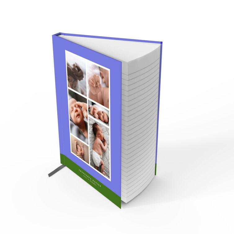 Personalised portrait notebook design with six photos on the cover from Utterly Printable.