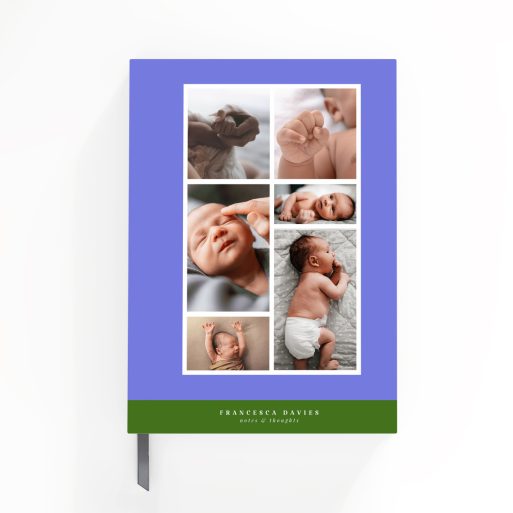 Personalised portrait notebook design with six photos on the cover from Utterly Printable.