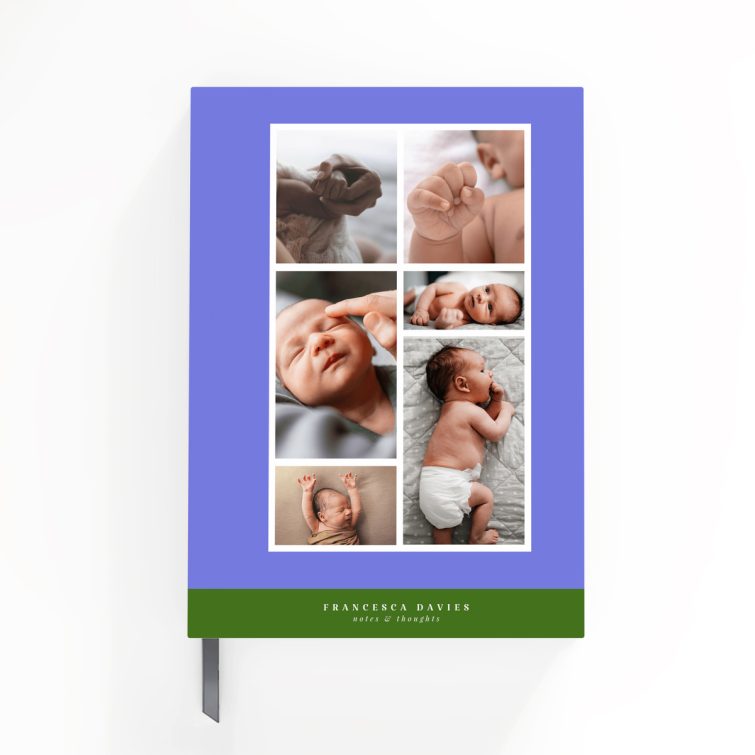 Personalised portrait notebook design with six photos on the cover from Utterly Printable.