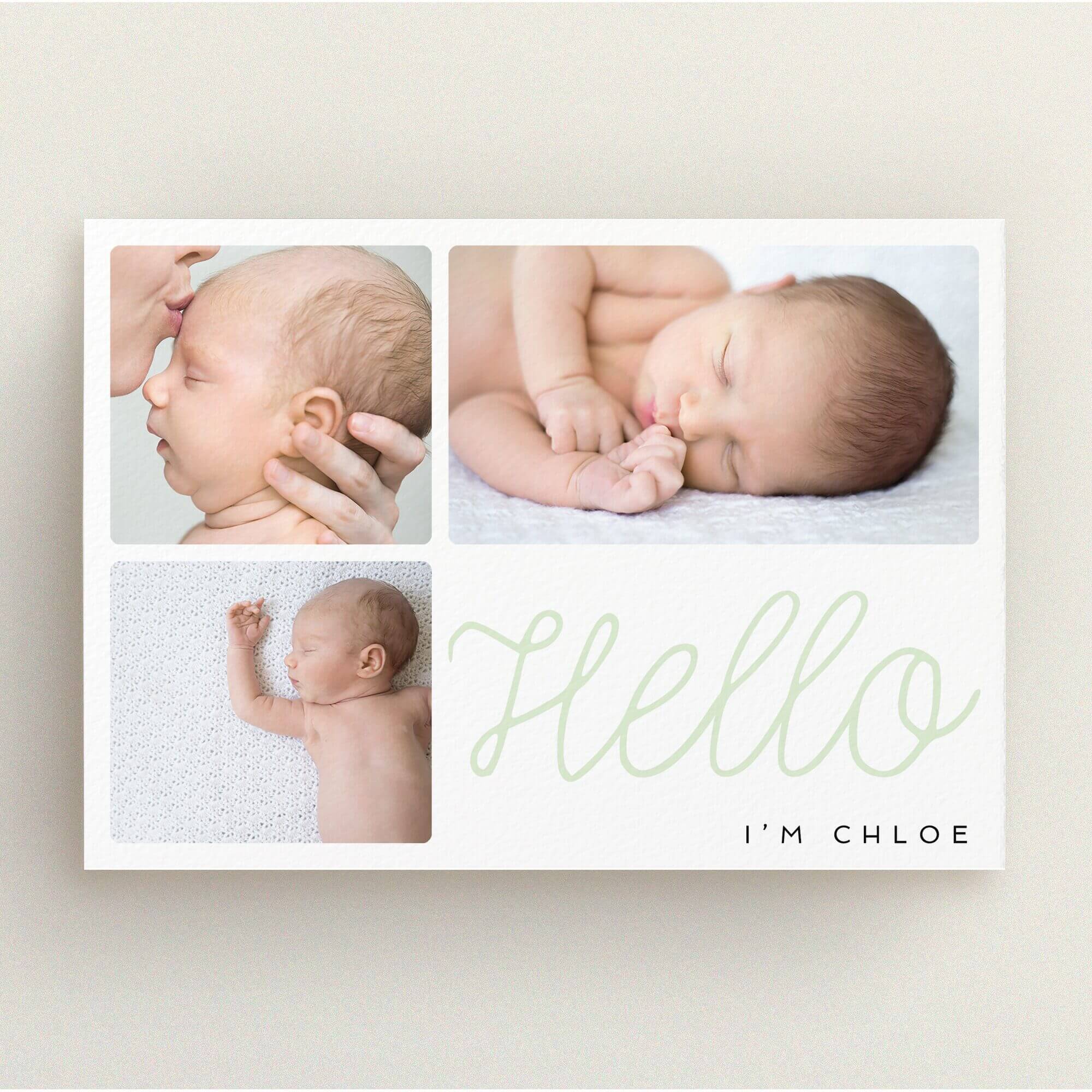 Hello Cursive in Birth Announcement Cards