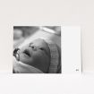 A new baby announcement card design titled "HI". It is an A5 card in a landscape orientation. It is a photographic new baby announcement card with room for 1 photo. "HI" is available as a flat card, with tones of black and white.