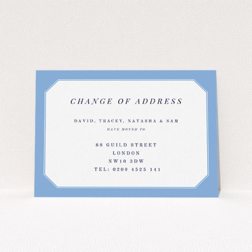 A new home card design called "My Front Door". It is an A5 card in a landscape orientation. "My Front Door" is available as a flat card, with tones of blue and white.