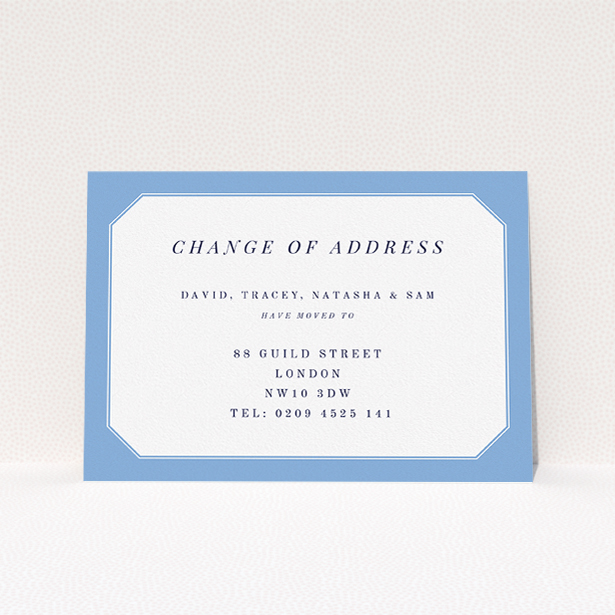 A new home card design called "My Front Door". It is an A5 card in a landscape orientation. "My Front Door" is available as a flat card, with tones of blue and white.