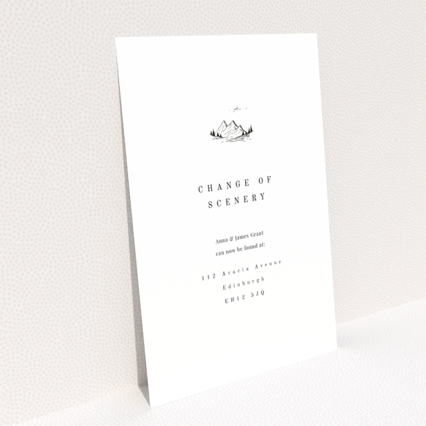 Change of address card design with mountain illustration and one photo