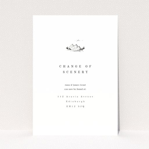 Change of address card design with mountain illustration and one photo