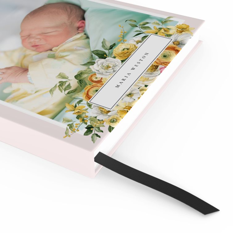 Floral-themed portrait notebook cover design featuring one photo.