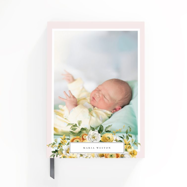 Floral-themed portrait notebook cover design featuring one photo.