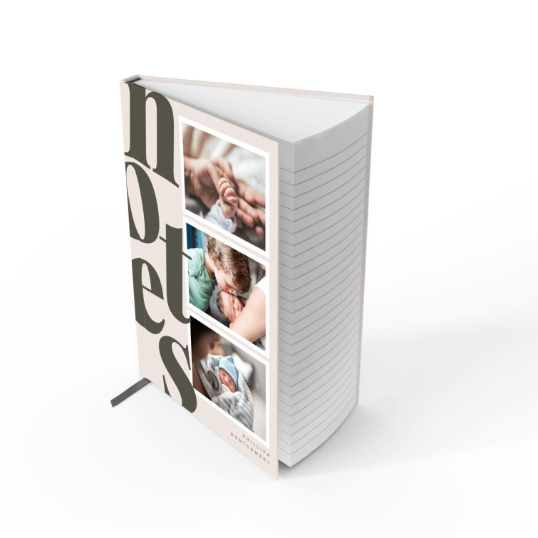 Elegant notebook design with three photos on the cover by Utterly Printable.